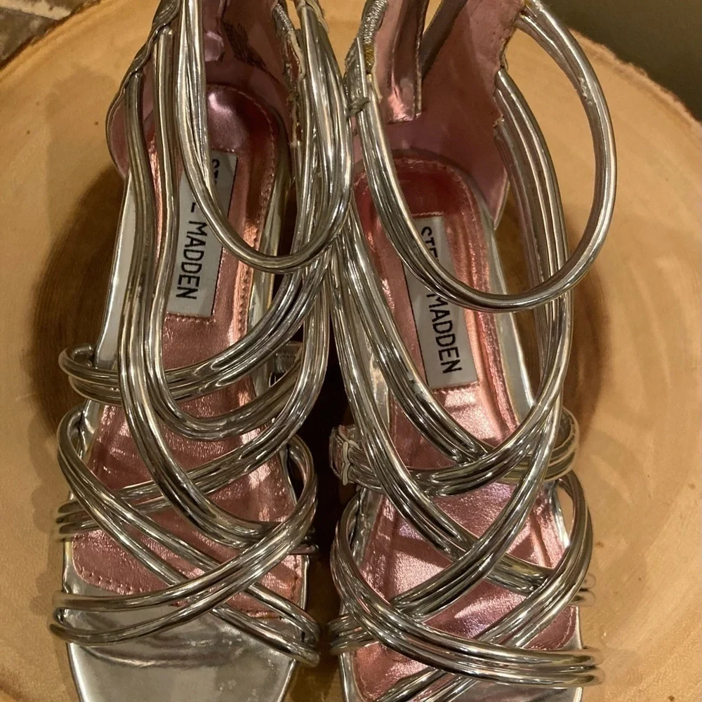 Steve Madden Youth Kids Silver Size 13 Formal Open Toe‎ Wedge Heels EUC